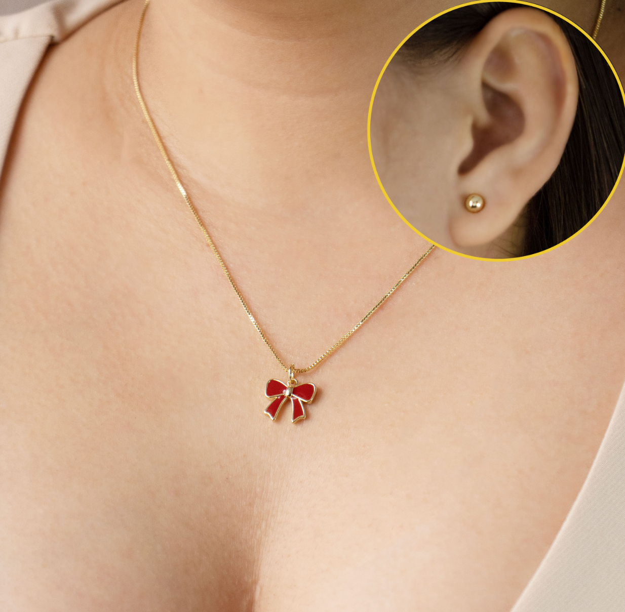 SET MOÑO ROJO NAVIDEÑO BAÑO EN RODIO