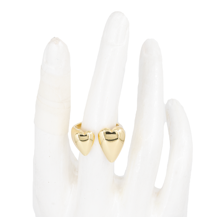 ANILLO CHUNKY DOBLE CORAZÓN BAÑO EN RODIO