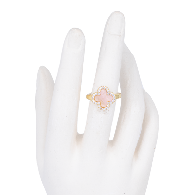 ANILLO TREBOL DORADO BAÑO EN RODIO