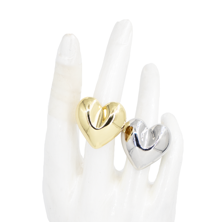 ANILLO CORAZÓN CHUNKY LISO BAÑO EN RODIO