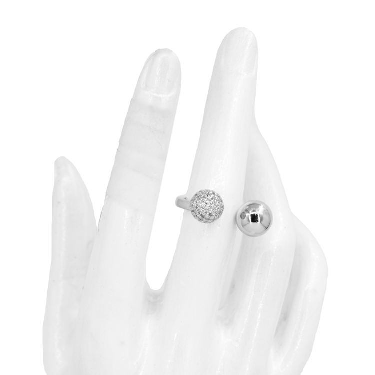 ANILLOS DOBLE BALIN LISO Y CON CIRCON BAÑO EN RODIO