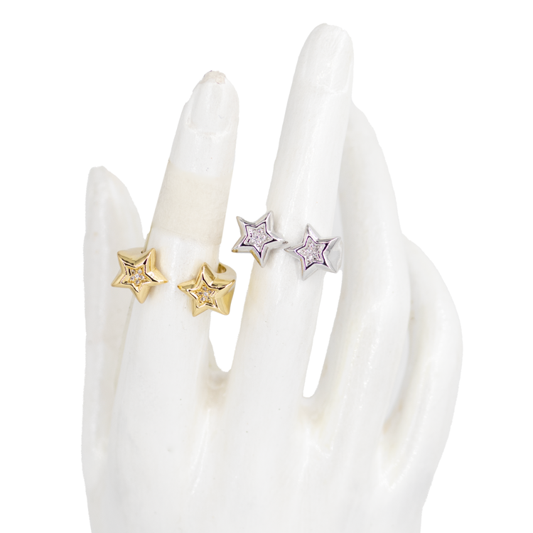 ANILLO DOBLE ESTRELLAS DORADAS BAÑO EN RODIO