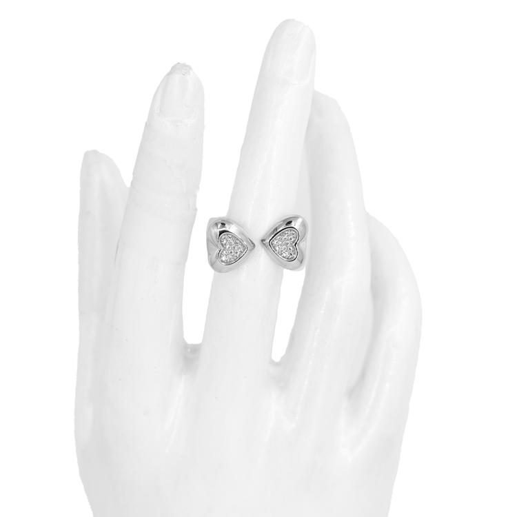 ANILLO CORAZONES DOBLES DORADOS BAÑO EN RODIO