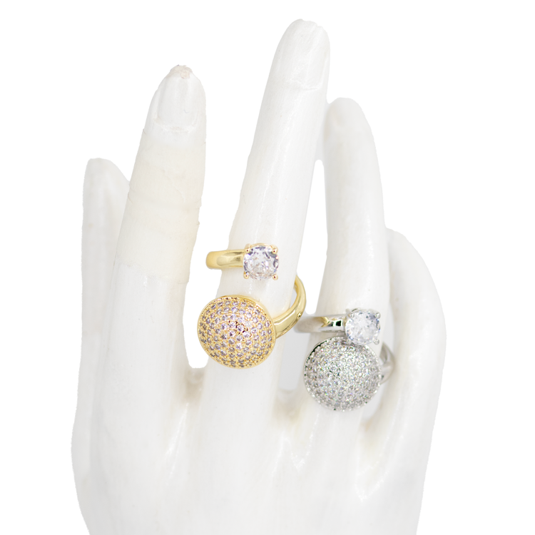 ANILLO CHUNKY CIRCON BLANCO BAÑO EN RODIO