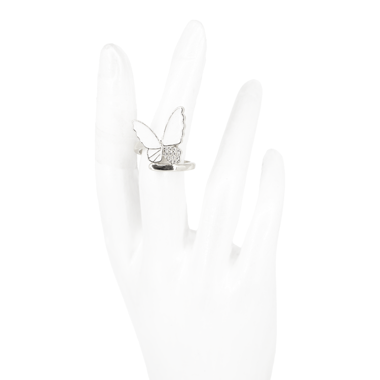 ANILLO MARIPOSA BLANCA MEDIANA BAÑO EN RODIO