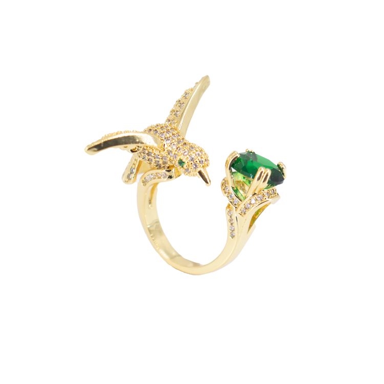 ANILLO COLIBRI VERDE GRANDE BAÑO EN RODIO