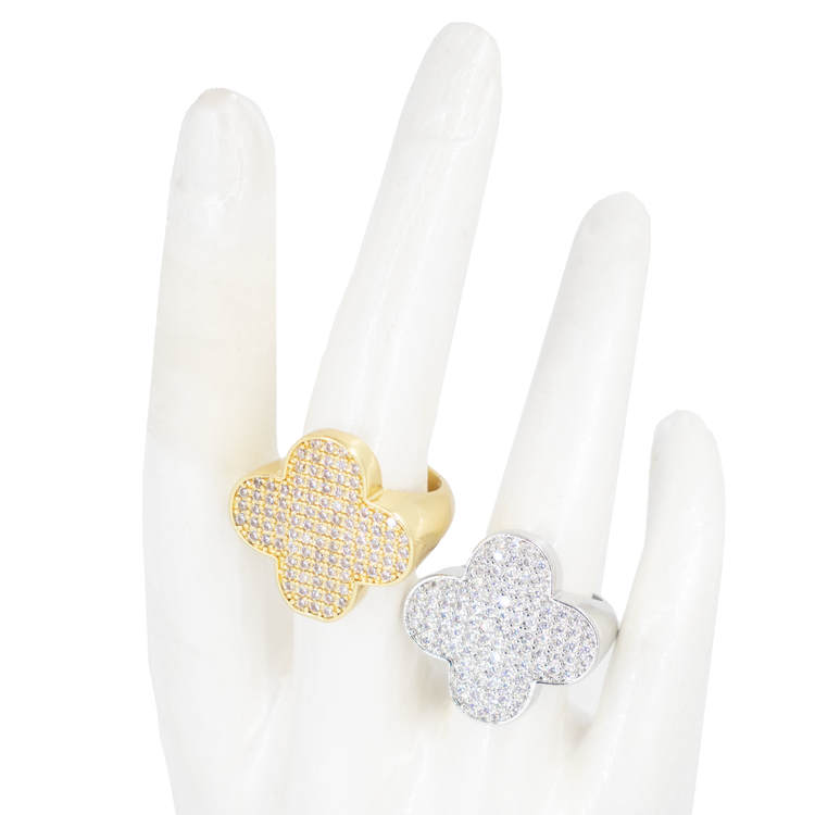 ANILLO TREBOL CIRCONADO CHUNKY BAÑO EN RODIO