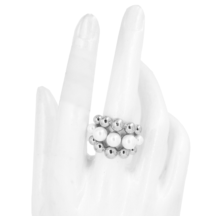 ANILLO PERLAS Y BOLAS DEGRADADAS BAÑO EN RODIO