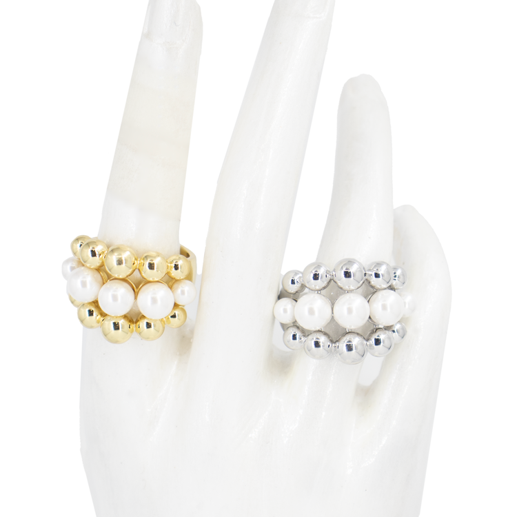 ANILLO PERLAS Y BOLAS DEGRADADAS BAÑO EN RODIO
