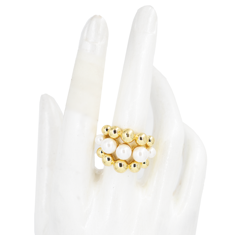 ANILLO PERLAS Y BOLAS DEGRADADAS BAÑO EN RODIO