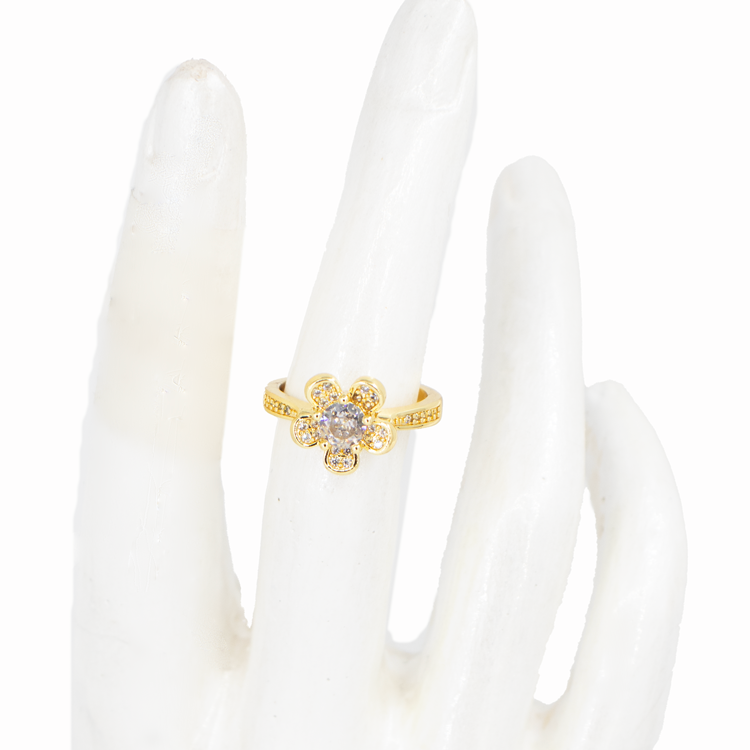 ANILLO FLOR MINI SENCILLO BAÑO EN RODIO