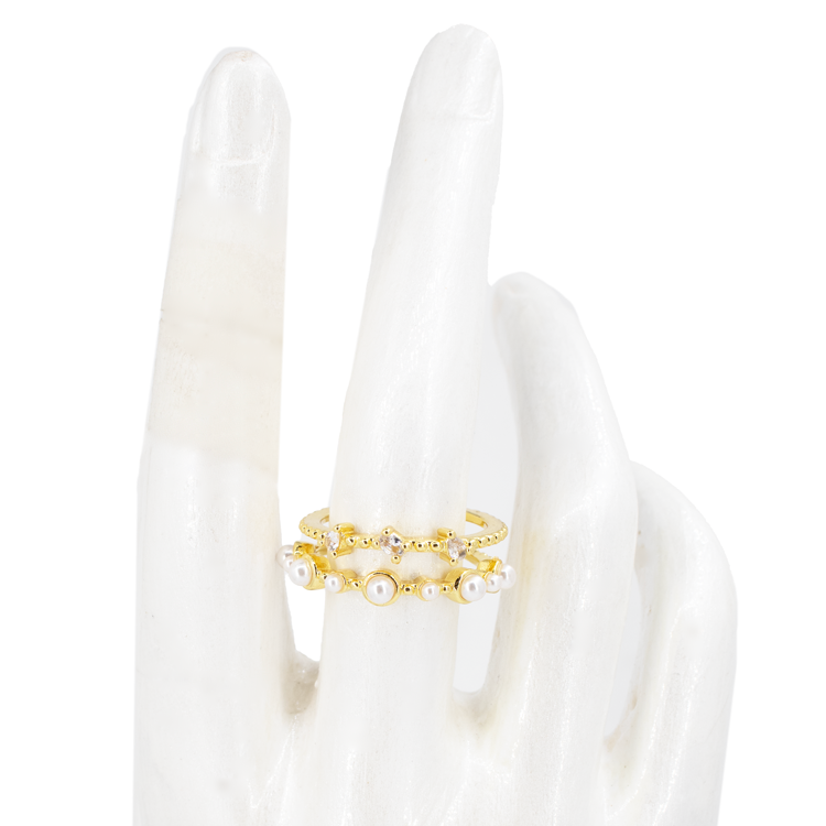 ANILLO PERLA CRISTAL BAÑO EN RODIO