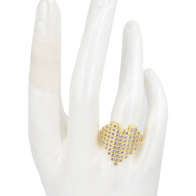 ANILLO CORAZON GEOMETRICO BAÑO EN RODIO