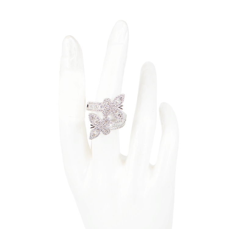 ANILLO MARIPOSA DOBLE CIRCONADO DORADA BAÑO EN RODIO