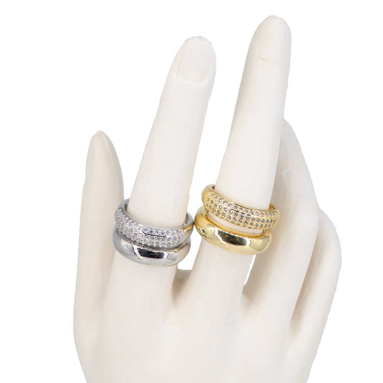 ANILLO DOBLE LISTON BAÑO EN RODIO