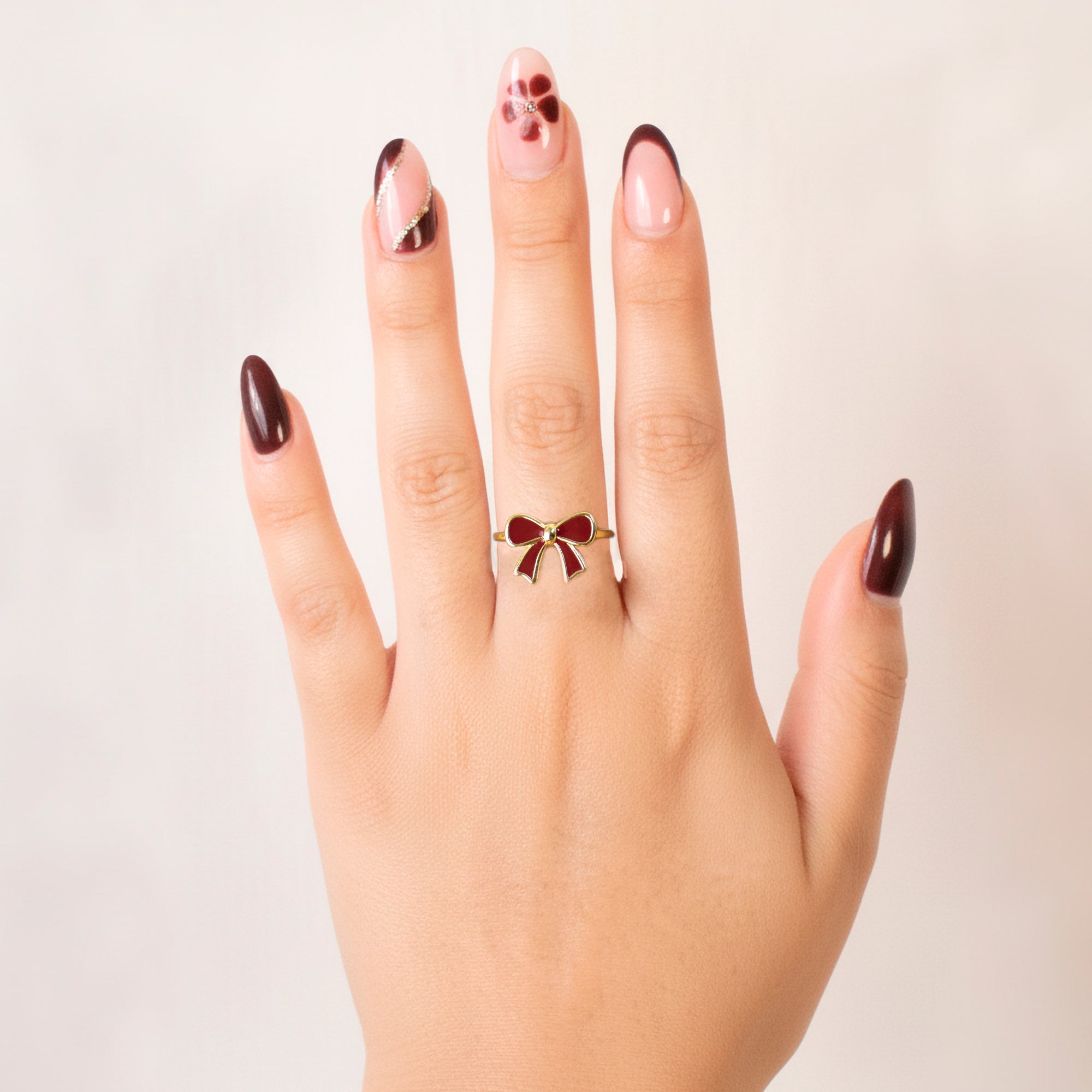 ANILLO MOÑO ROJO BAÑO EN RODIO