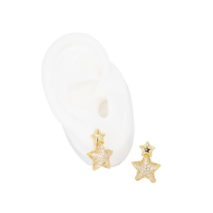 TOPO ESTRELLA DOBLE CIRCONADA Y LISA DORADA BAÑO EN RODIO