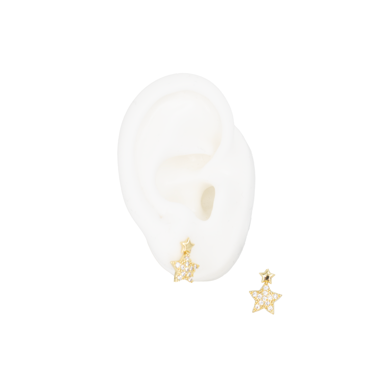 TOPO ESTRELLA DOBLE CIRCONADA Y LISA DORADA BAÑO EN RODIO