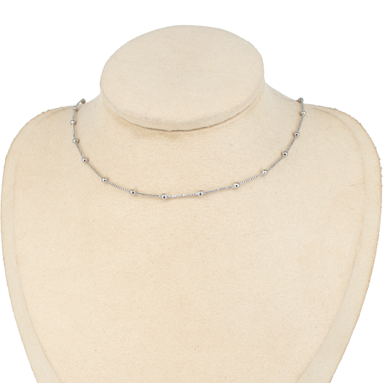 CADENA LISA Y MINI BOLAS BAÑO EN RODIO