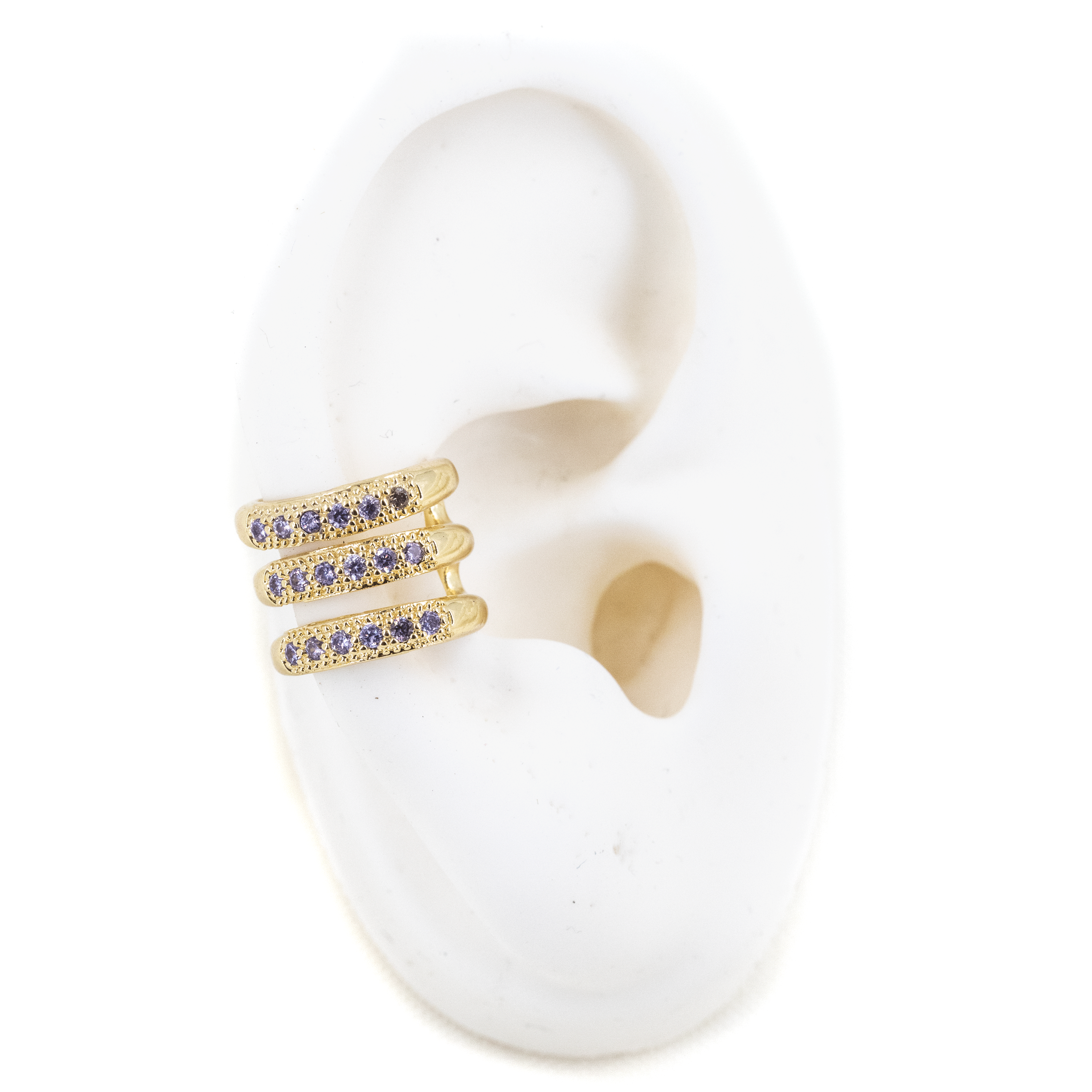 EARCUFF TRIPLE CIRCON BAÑO EN RODIO