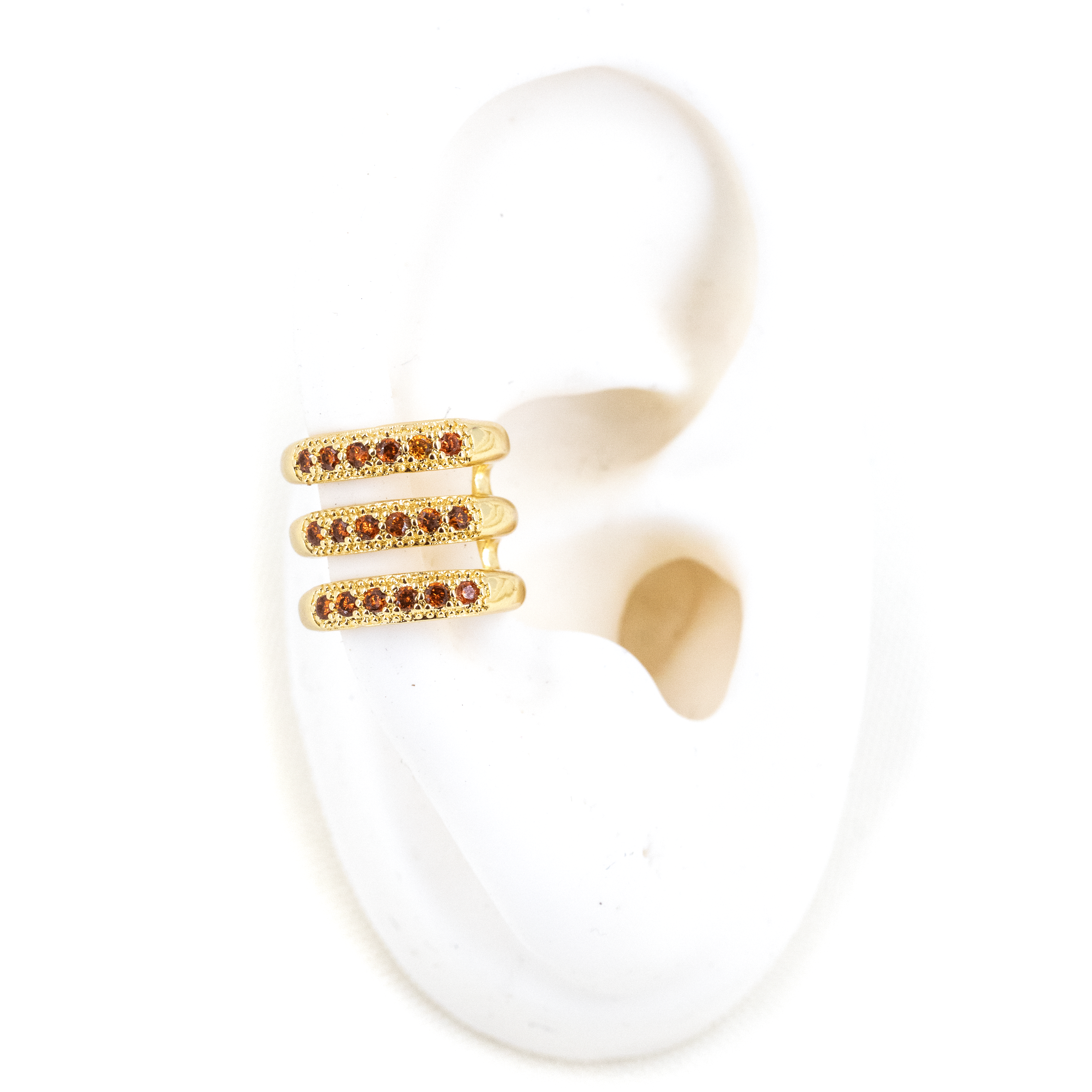 EARCUFF TRIPLE CIRCON BAÑO EN RODIO