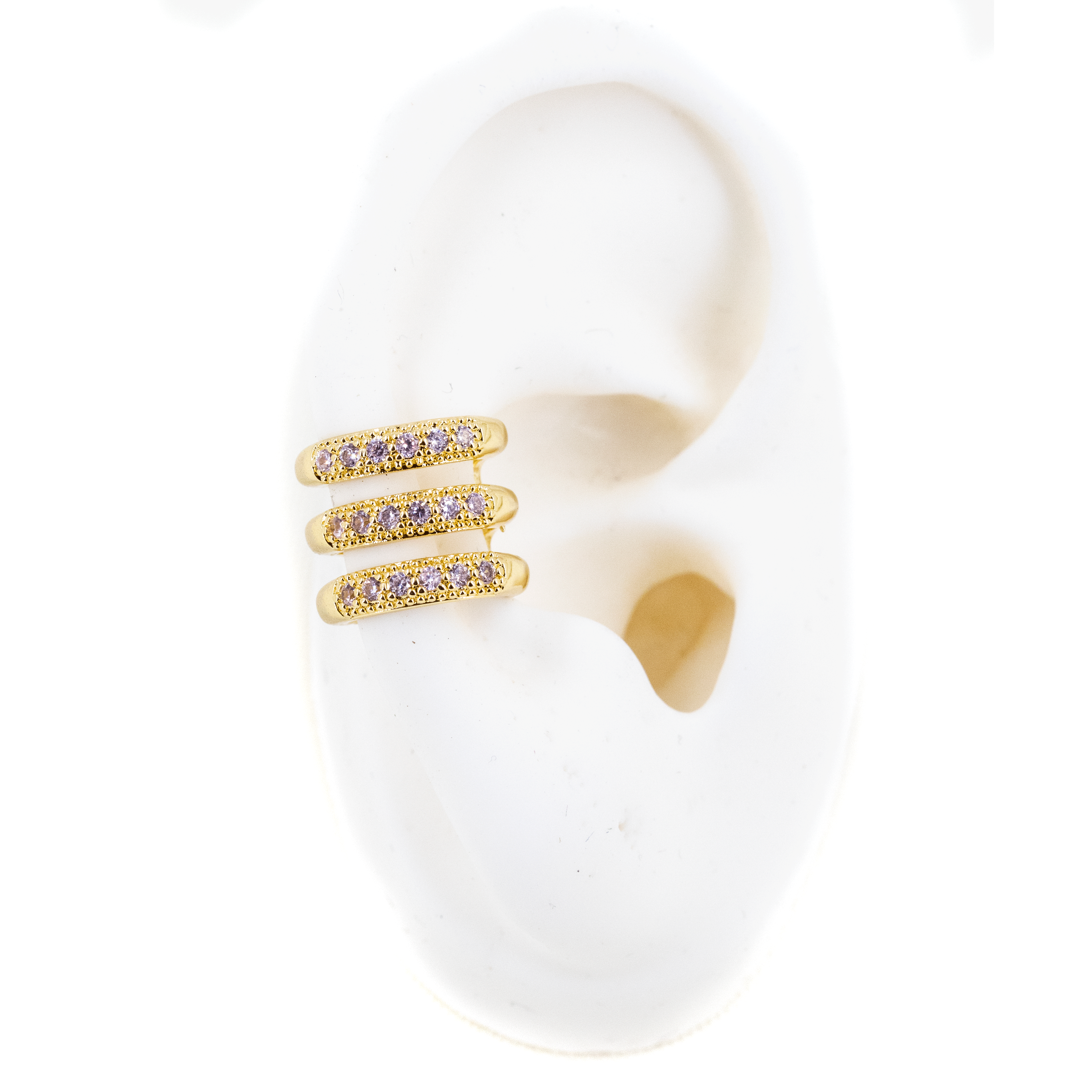 EARCUFF TRIPLE CIRCON BAÑO EN RODIO