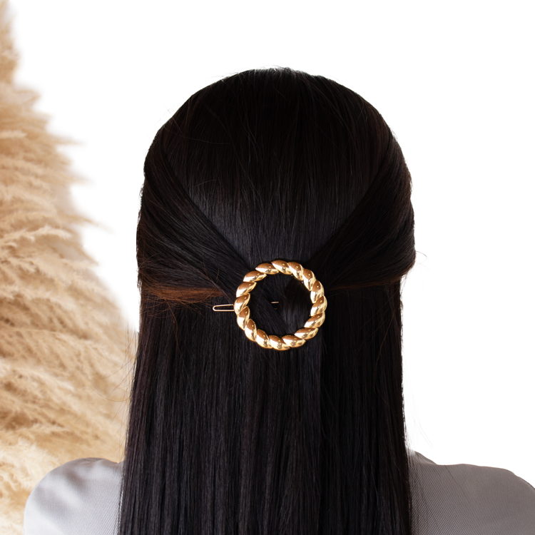 HAIR CLIPS CIRCULO ESPIRAL DORADO BAÑO EN RODIO