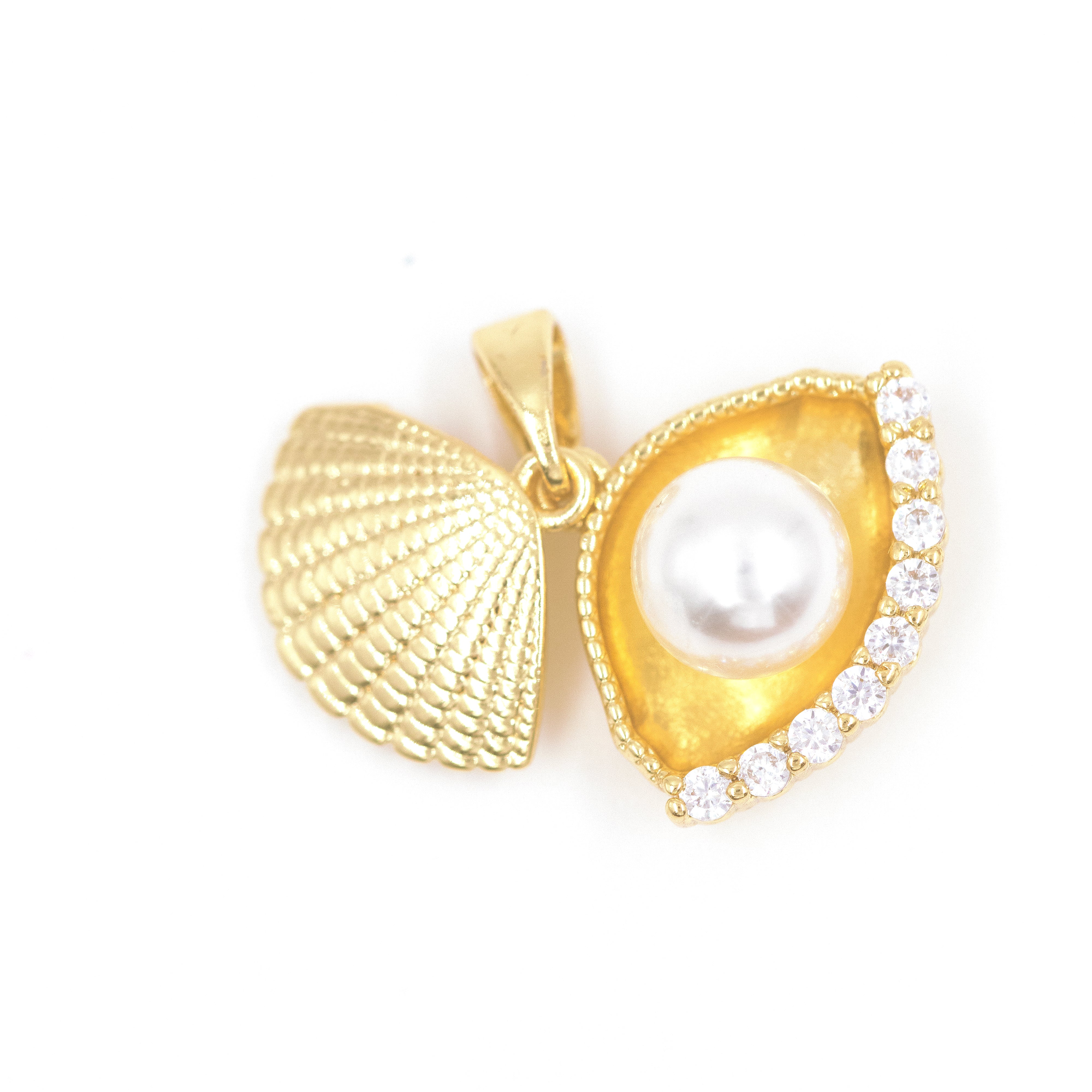 DIJE CONCHA CON PERLA BRILLANTE BAÑO EN RODIO