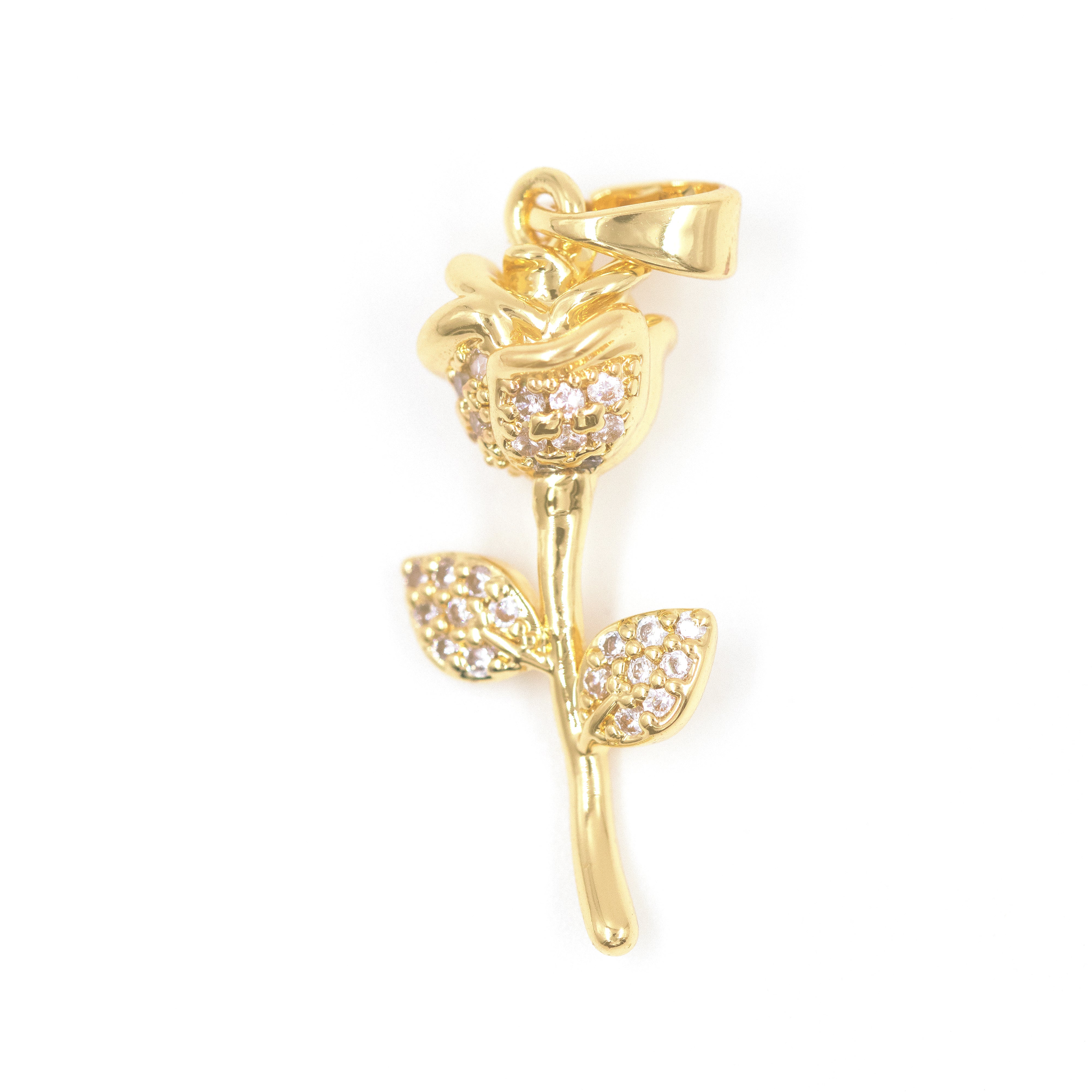 DIJE ROSA DIAMANTADA BAÑO EN RODIO