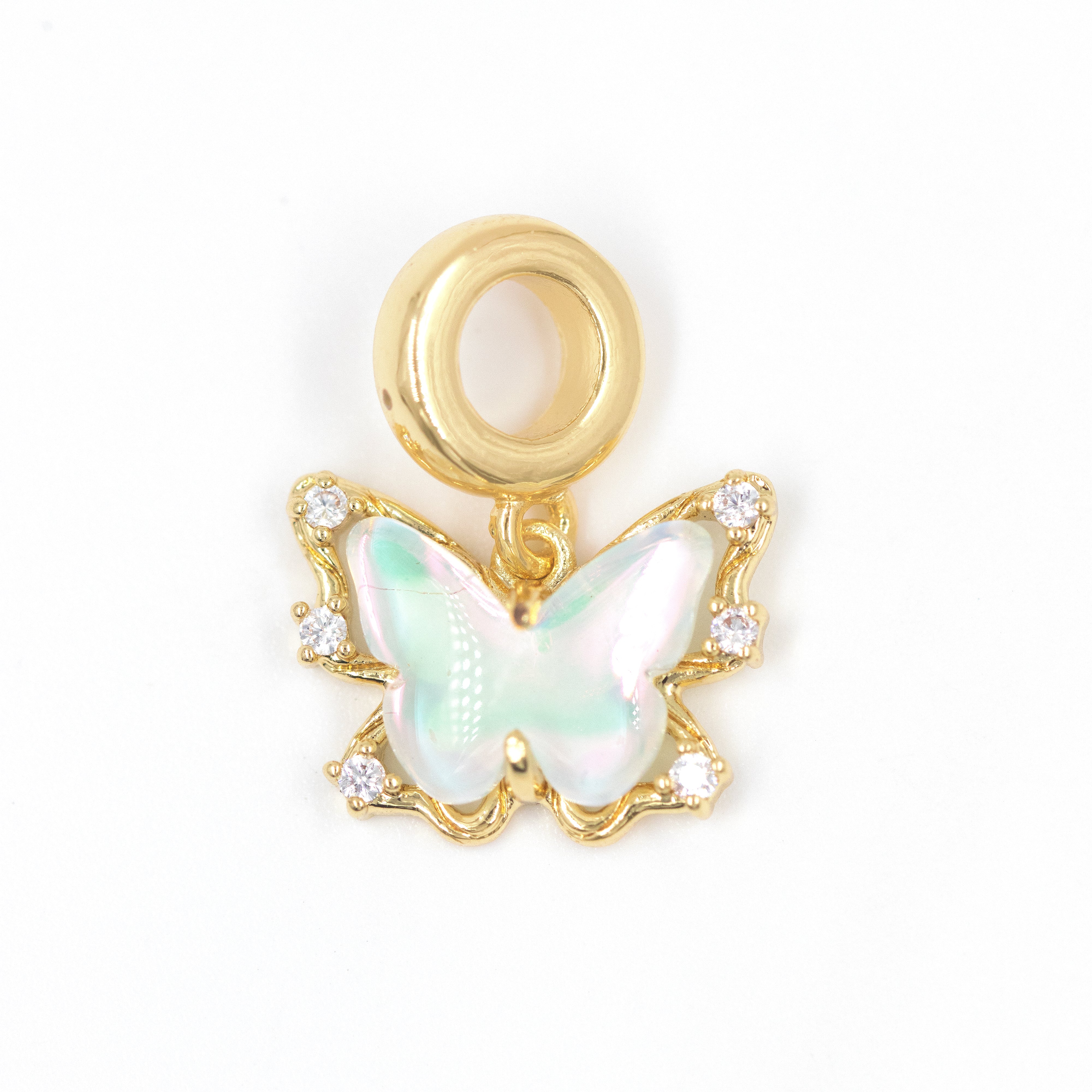 DIJE CHARM MARIPOSA AZUL TORNASOL BAÑO EN RODIO