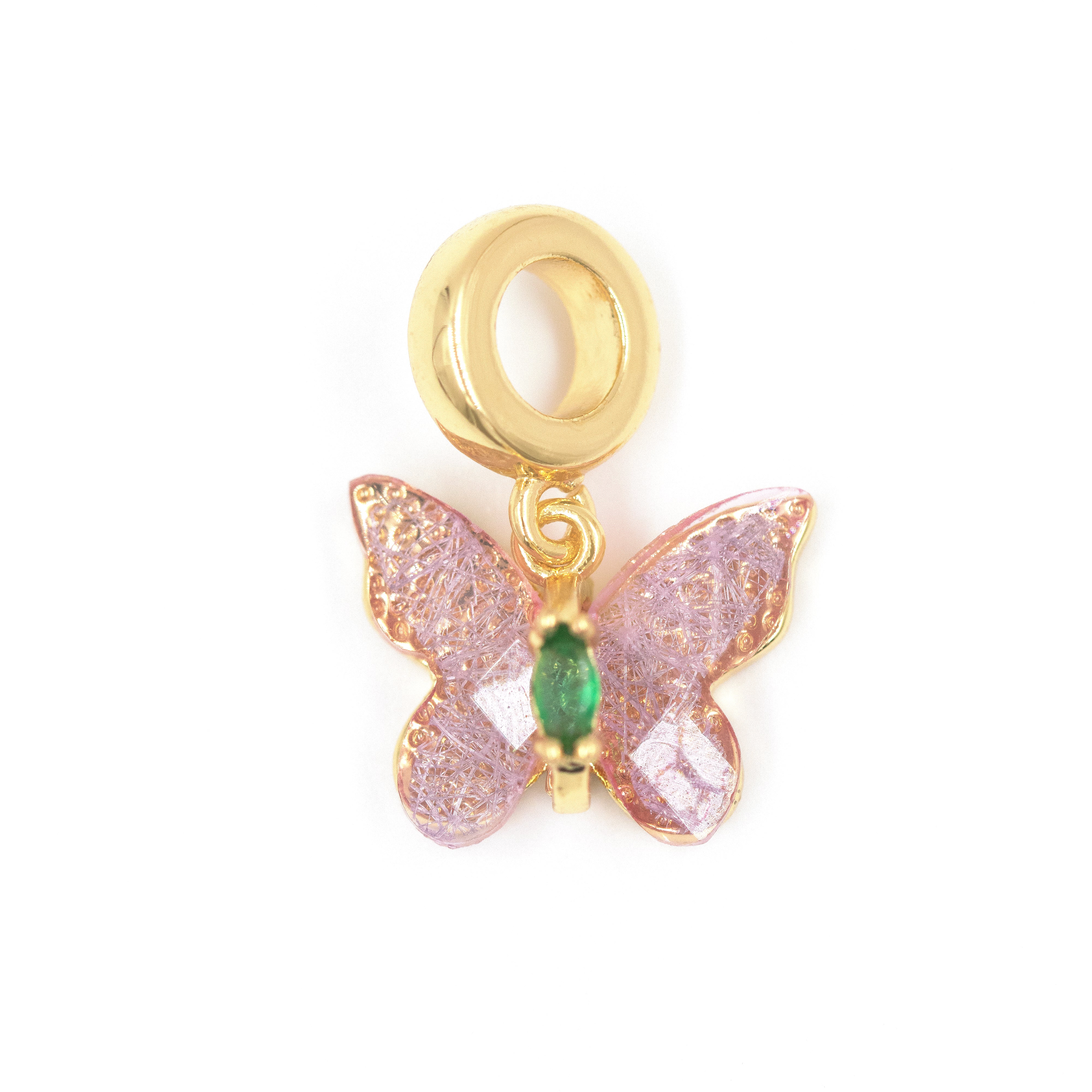 DIJE CHARM MARIPOSA ROSA BAÑO EN RODIO