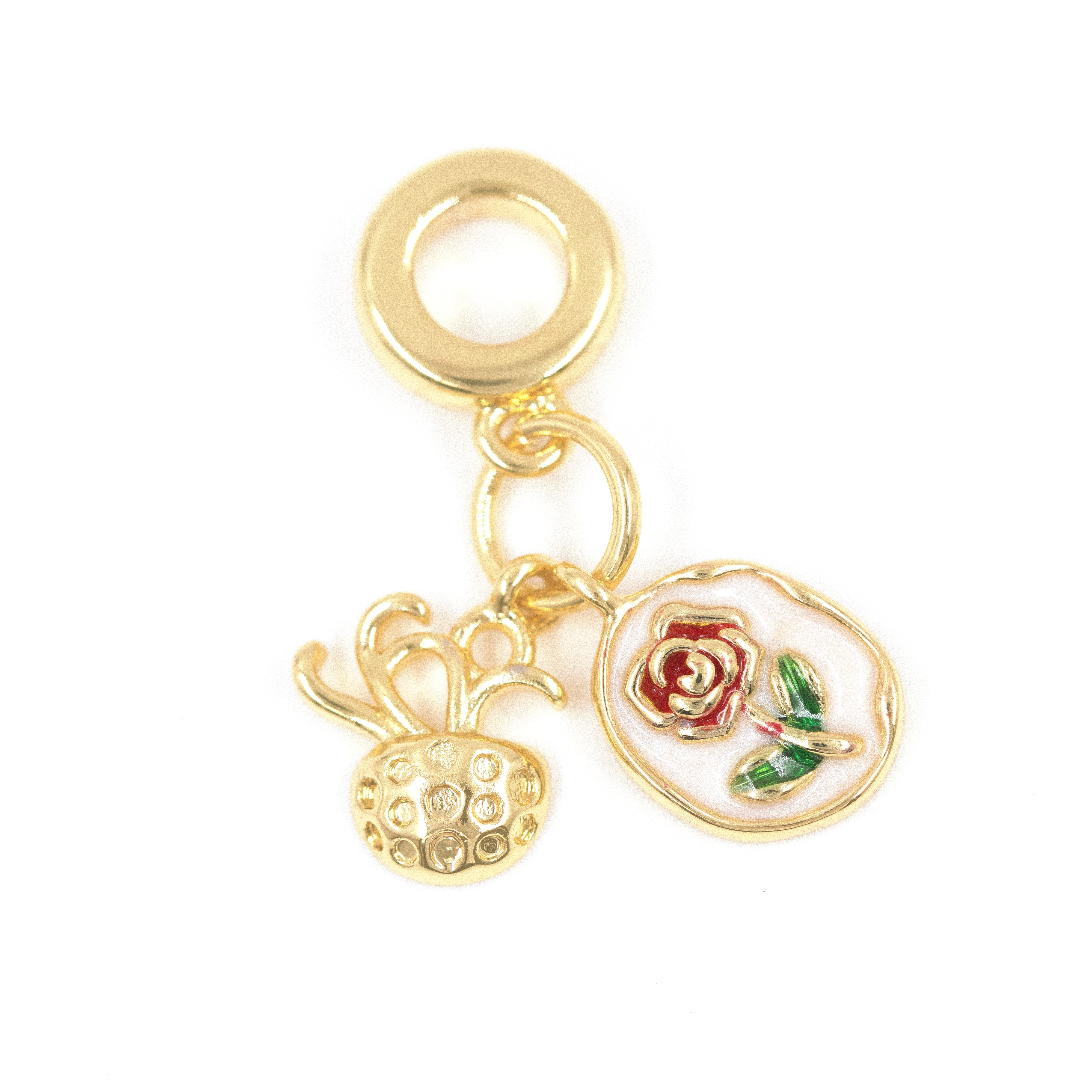 DIJE CHARM MINI ROSA BAÑO EN RODIO