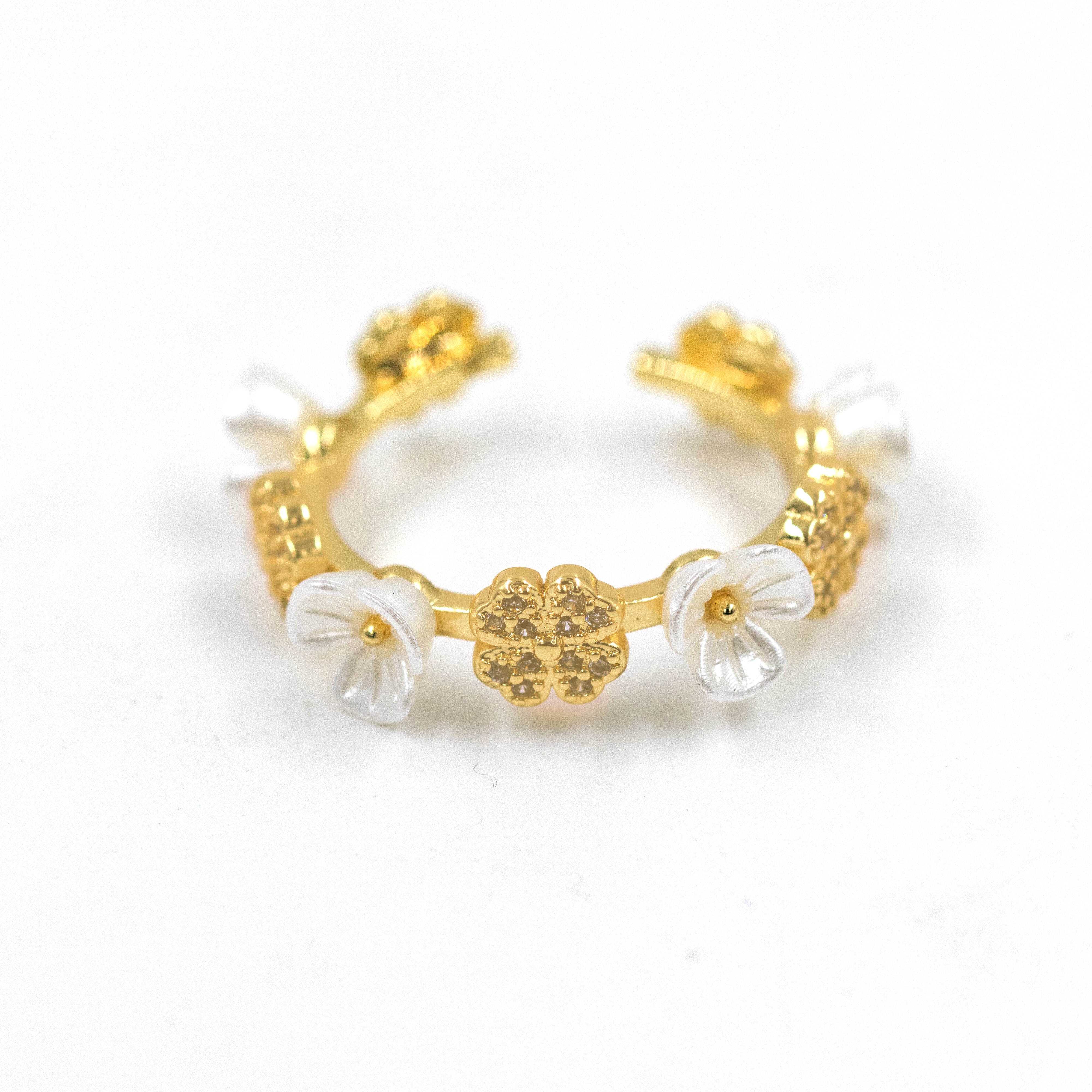 ANILLO FLORAL BAÑO EN RODIO