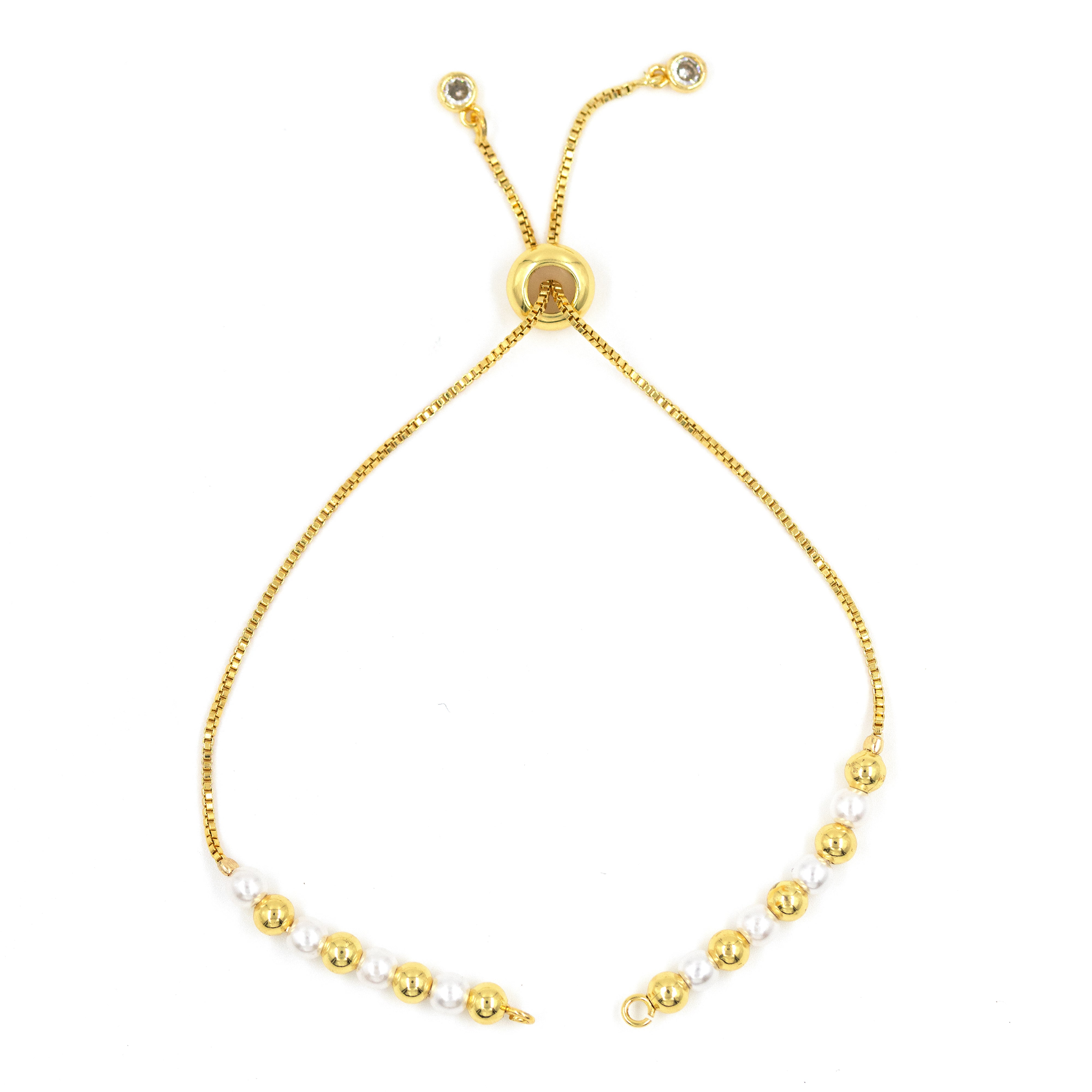 PULSERA DE ENSAMBLE PERLA Y BALÍN 5MM BAÑO EN RODIO