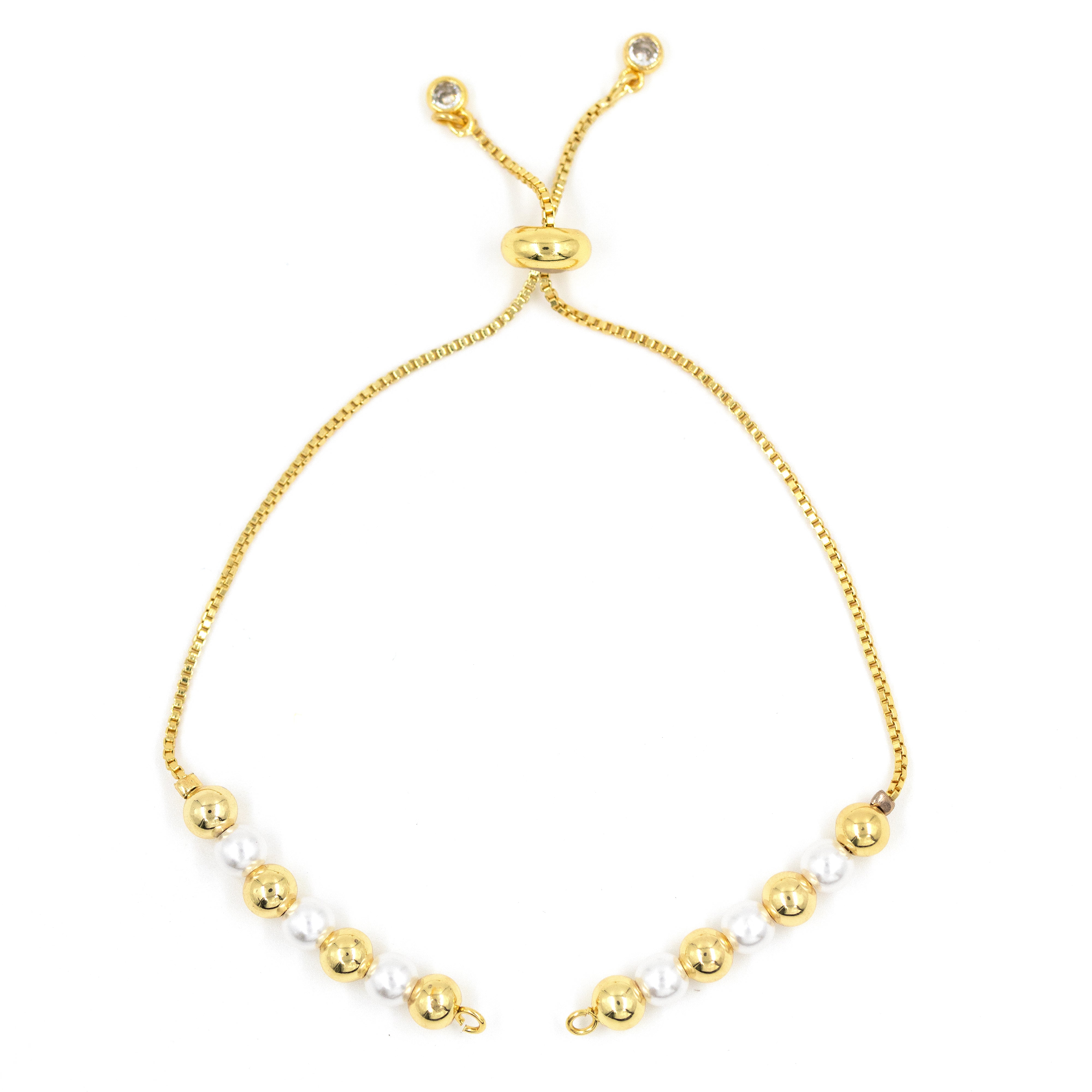 PULSERA DE ENSAMBLE PERLA Y BALÍN 5MM BAÑO EN RODIO