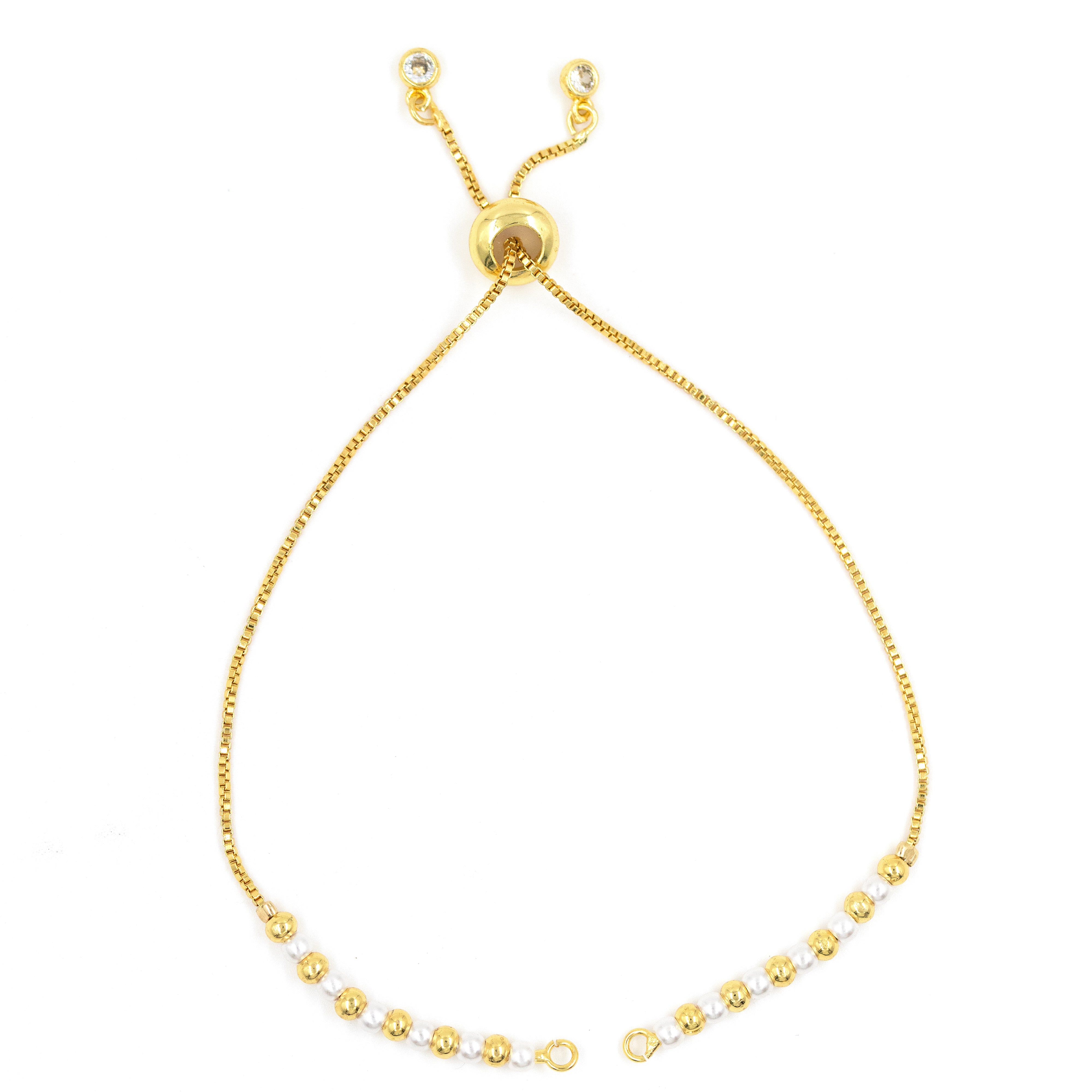 PULSERA DE ENSAMBLE PERLA Y BALÍN 5MM BAÑO EN RODIO