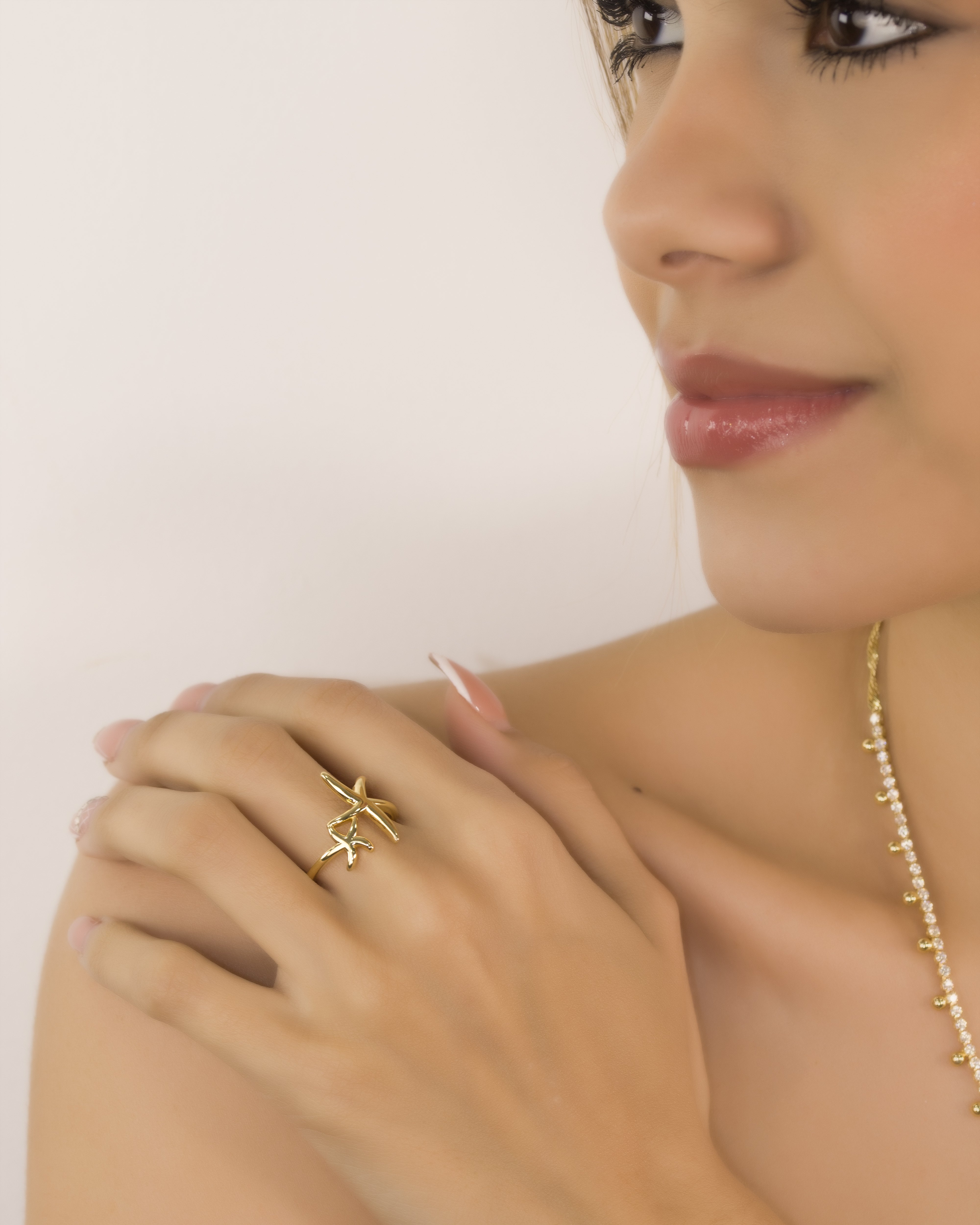 ANILLO ESTRELLA DE MAR DOBLE BAÑO EN RODIO
