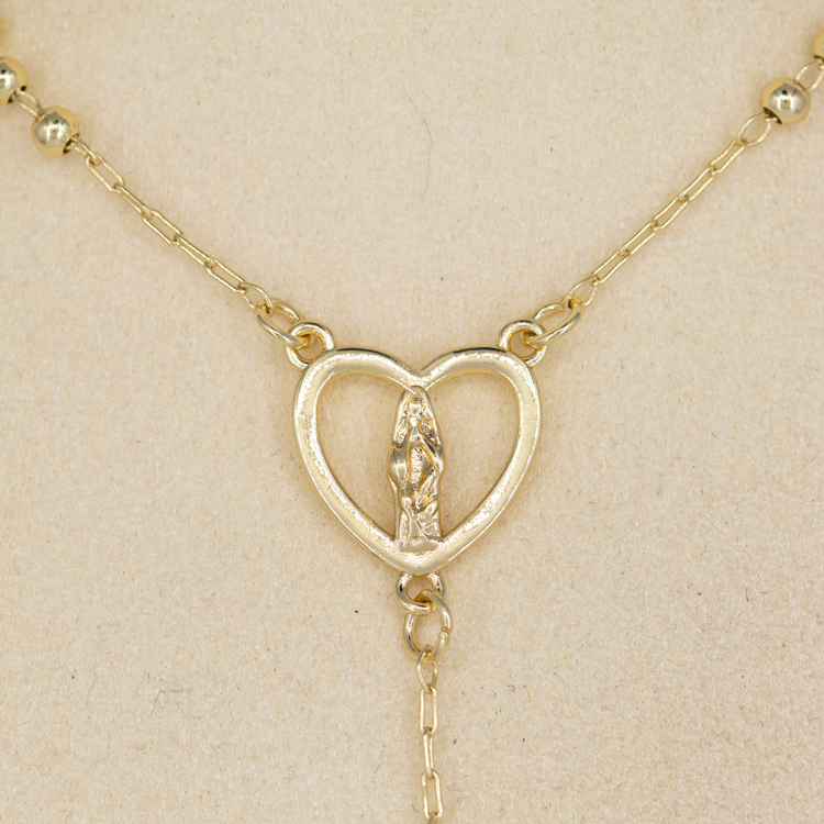 CAMANDULA VIRGEN CORAZON 45CM BAÑO EN RODIO