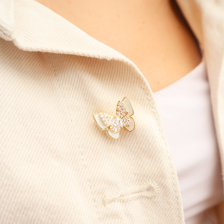 PIN MARIPOSA PEQUEÑA MARMOL DORADA PREMIUM BAÑO EN RODIO