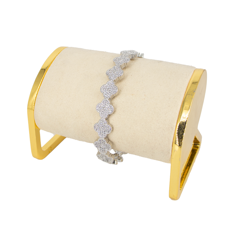 BRAZALETE TREBOL CIRCONADO BAÑO EN RODIO