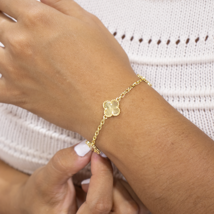PULSERA TREBOL CADENETA BAÑO EN RODIO