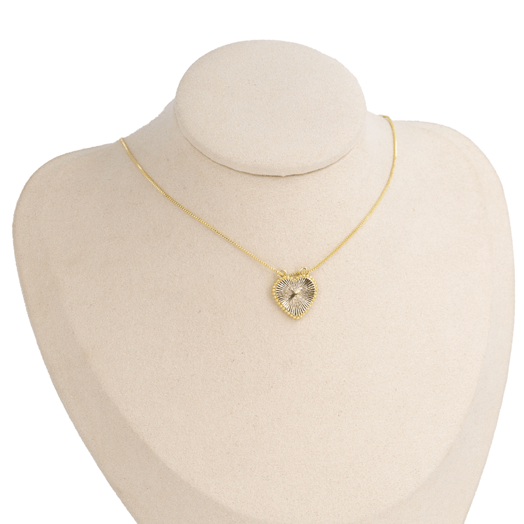 DIJE CORAZÓN DIAMANTADO DORADO BAÑO EN RODIO