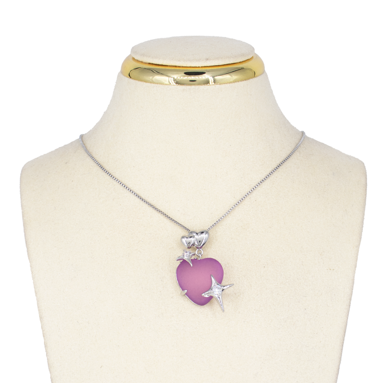 DIJE CORAZÓN ACRILICO baño EN RODIO