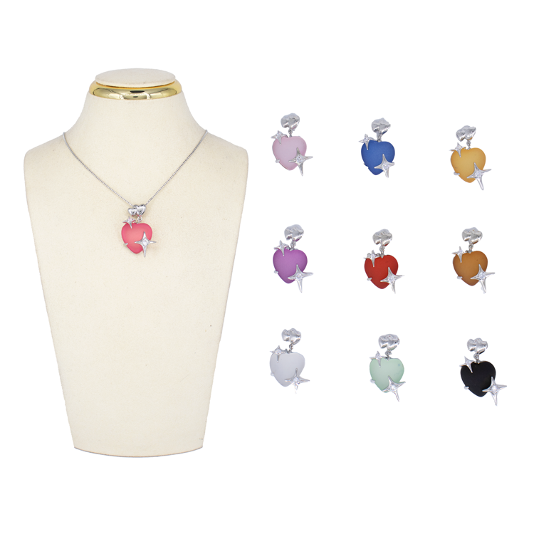 DIJE CORAZÓN  ACRILICO baño EN RODIO