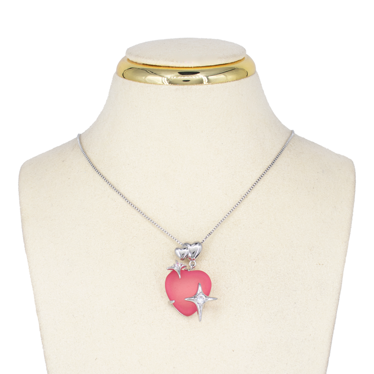 DIJE CORAZÓN ACRILICO baño EN RODIO