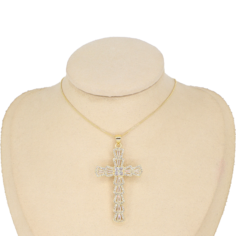 DIJE CRUZ DIAMANTADA DORADA BAÑO EN RODIO