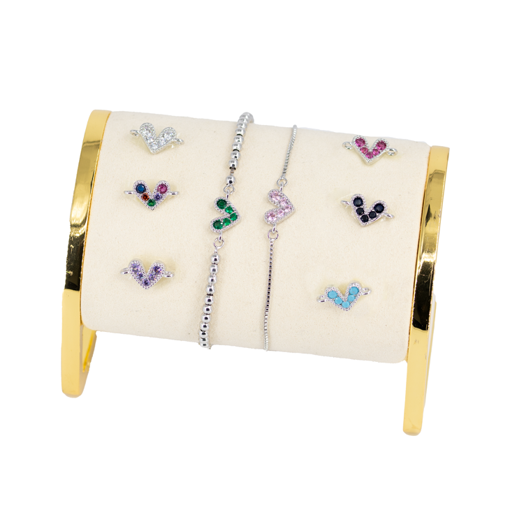 DIJE PULSERA CORAZÓN PLATEADO BAÑO EN RODIO