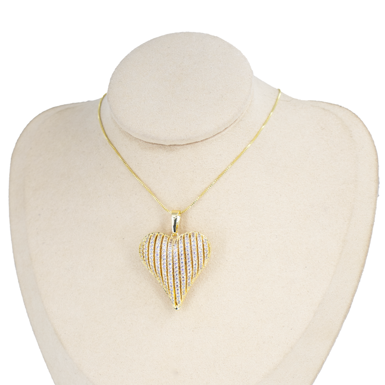 DIJE CORAZÓN LINEAS CIRCONADA GRANDE BAÑO EN RODIO