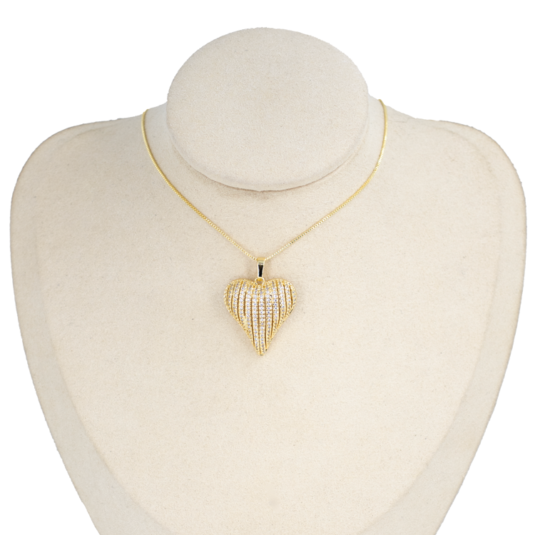 DIJE CORAZÓN LINEAS CIRCONADO MEDIANO BAÑO EN RODIO