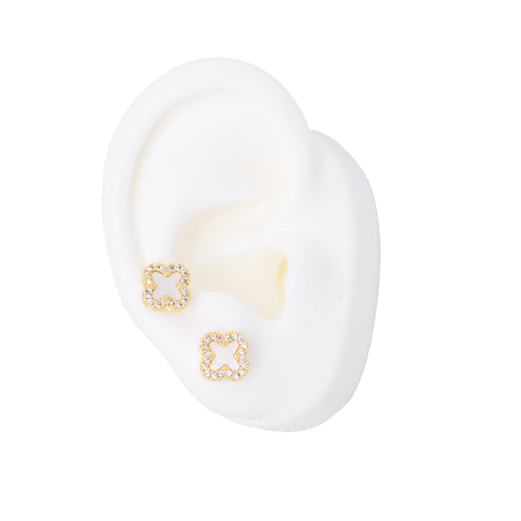 TOPO TREBOL MINI BLANCO BAÑO EN RODIO